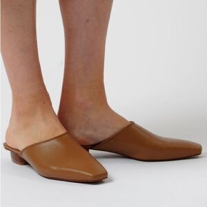 Suunday Brand The Melody Mule in Camel Recycled Vegan Leather Block Heel Slides